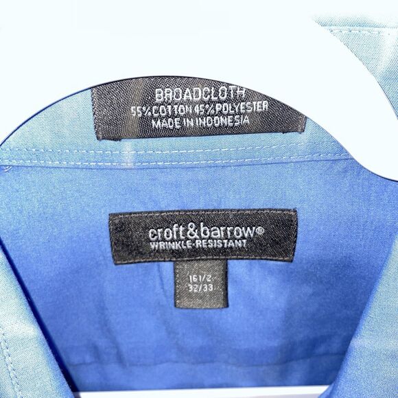Croft & Barrow Dress Shirt Men’s Size Large Blue Cotton Broadcloth 16.5 32/33 LS - Picture 2 of 12